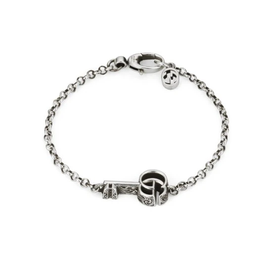 GUCCI Bracciale in argento 925 invecchiato con chiave e Doppia G